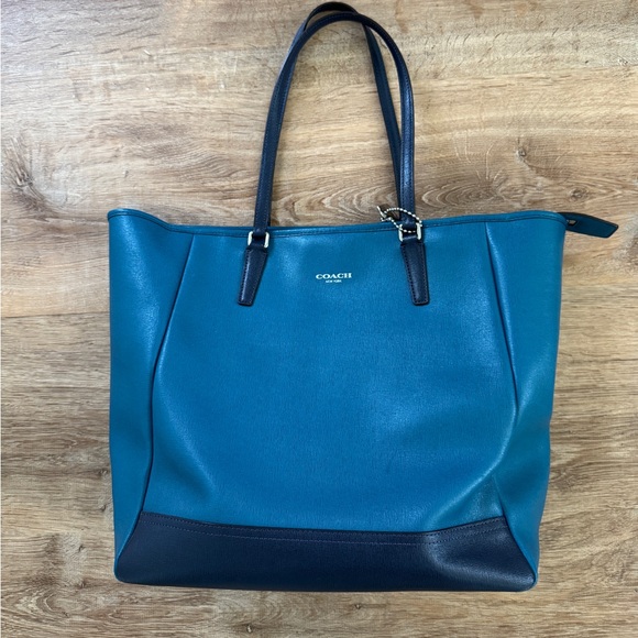 Coach Handbags - Coach Saffiano Leather City Tote Blue Colorblock